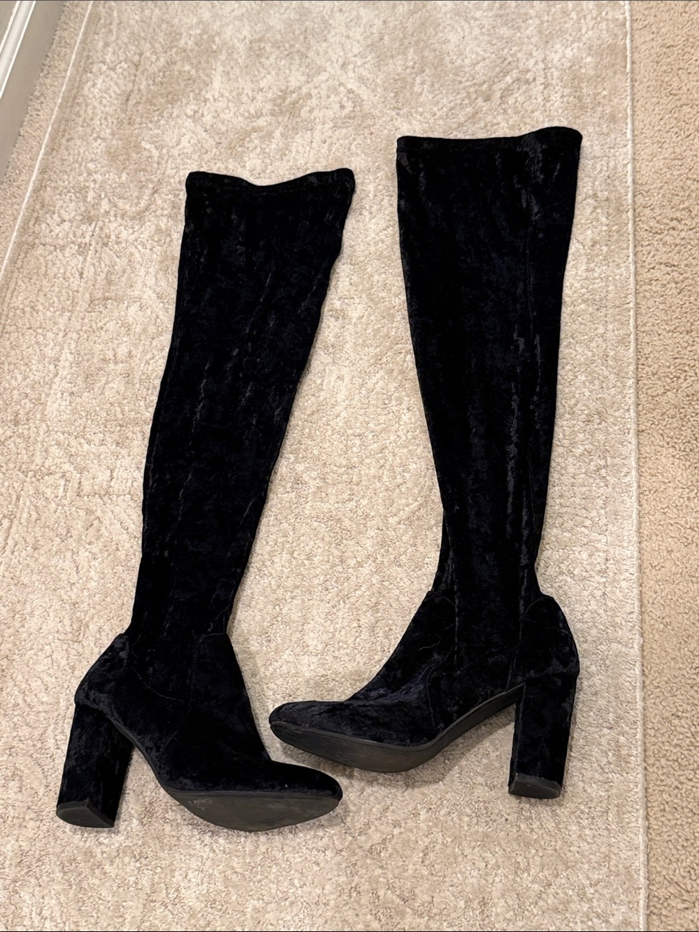 Vintage Report Black Crushed Velvet Over The Knee Boots Size 8